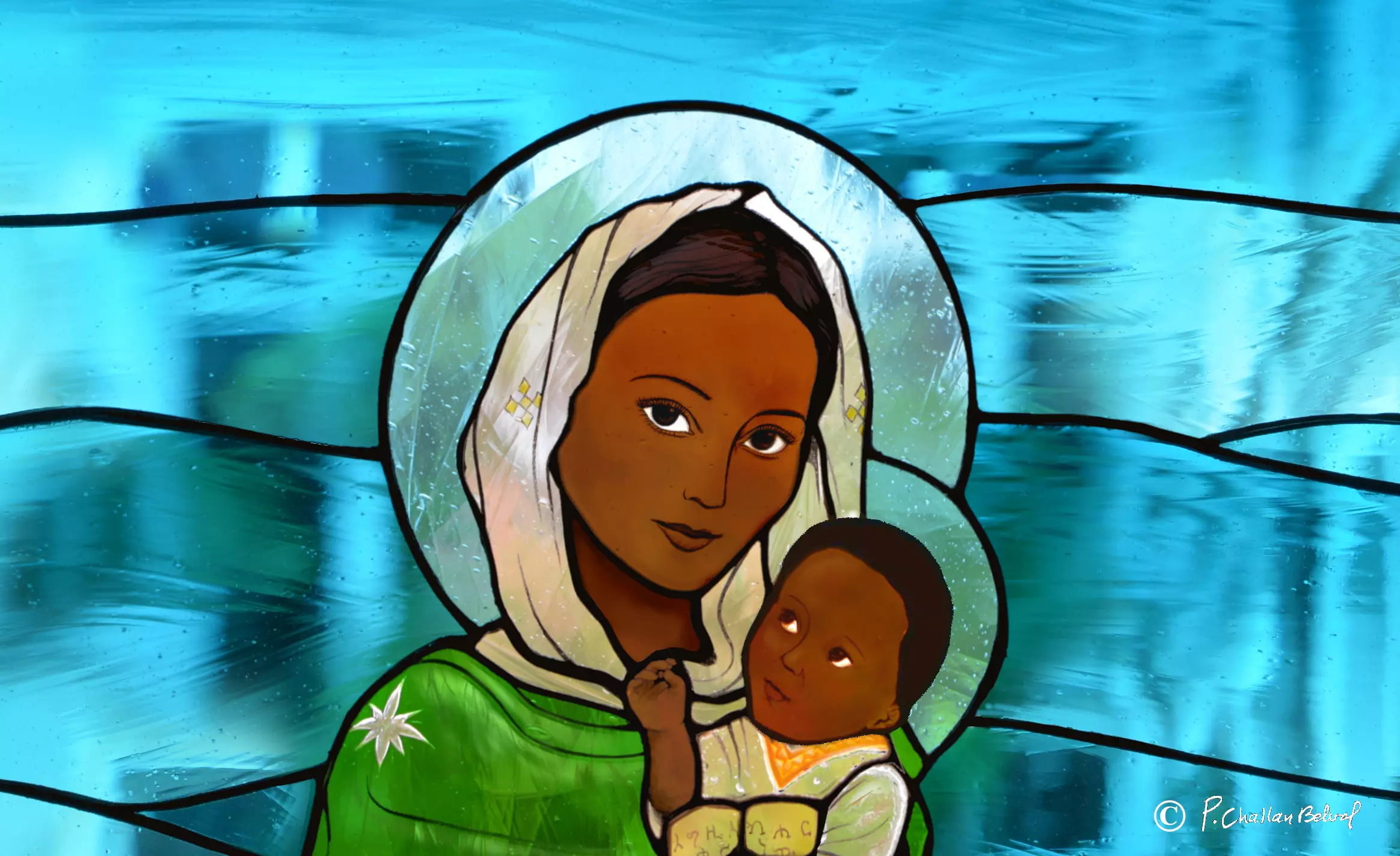 Rassemblements-Crédits : Vitrail de la Vierge d'Addis-Abeba (détail), photo de Paul Challan Belval,
