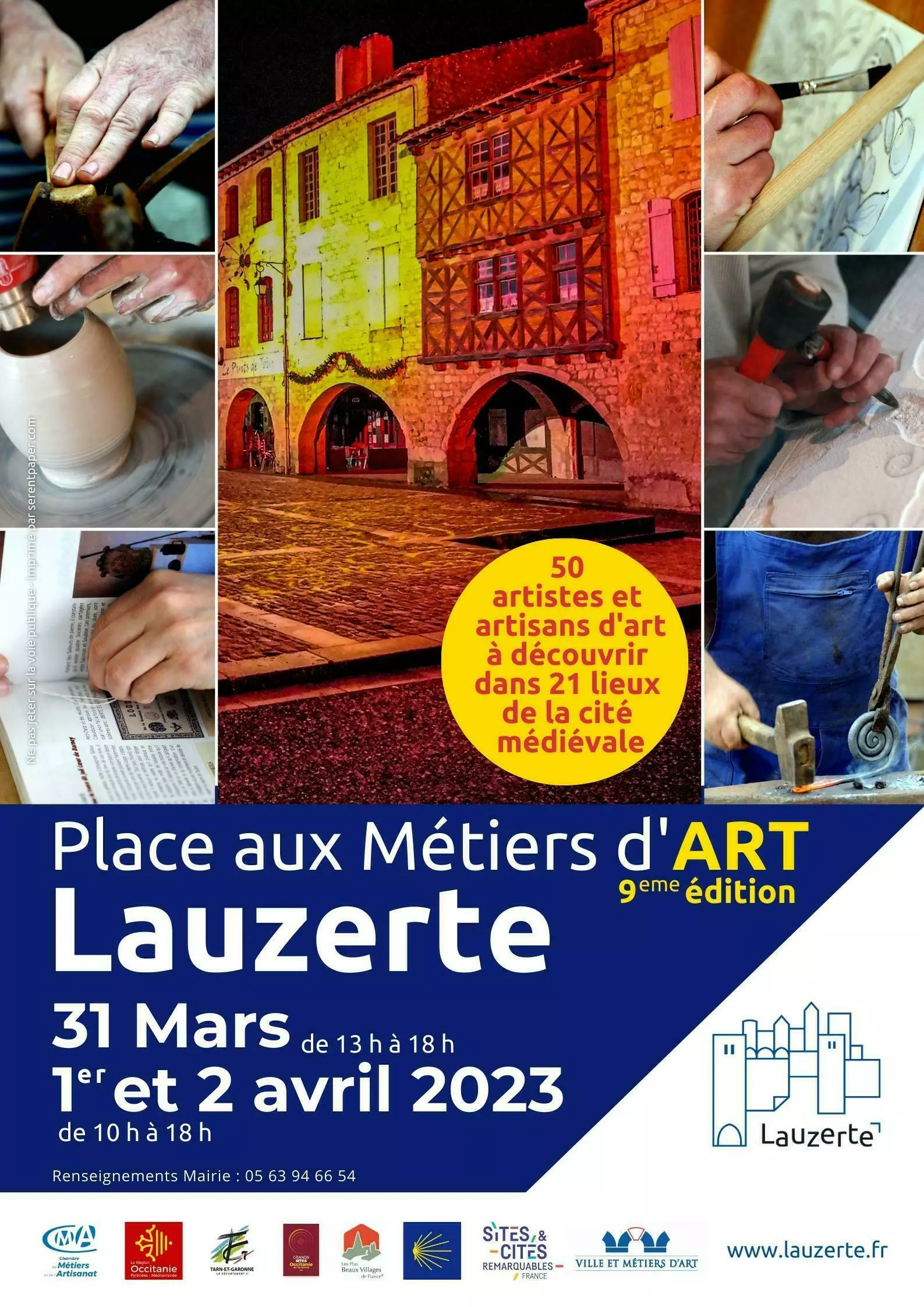 Expositions Cultures Arts-Crédits : Affiche Place aux Métiers d'Art réalisée par Sandra Clerbois / Mairie de Lauzerte